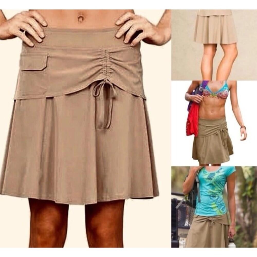 ATHLETA Wherever Skort Khaki Ruched Golf Tennis Skirt Size 6 Style #219056 EUC